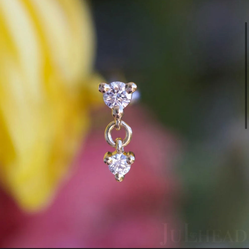 Modern Mood large cascade with 2 diamonds white gold press fit piercing jewelry